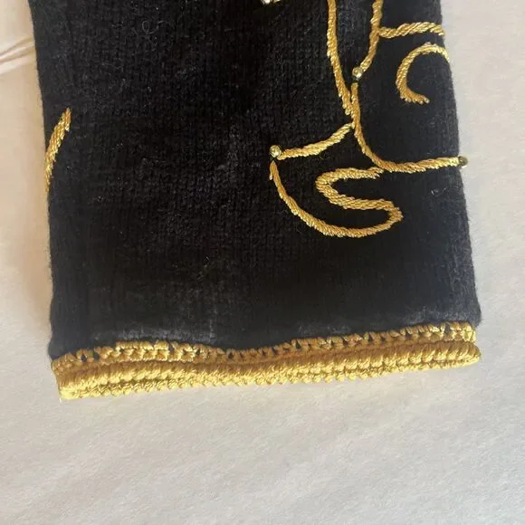 Vintage 1998 Michael Simon Christmas Cardigan Womens L Black Gold Trim Beaded - Picture 10 of 14